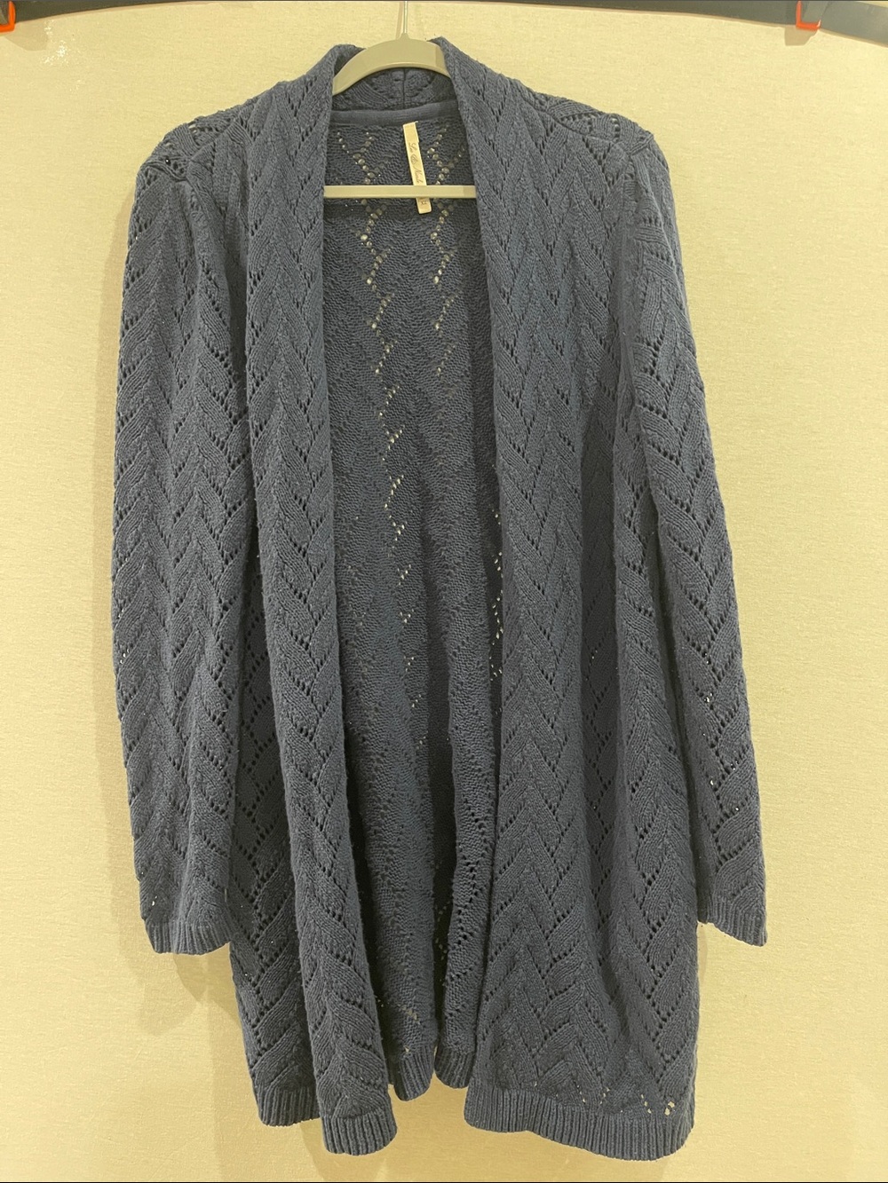 Open-Front Navy Knit Cardigan Sweater
